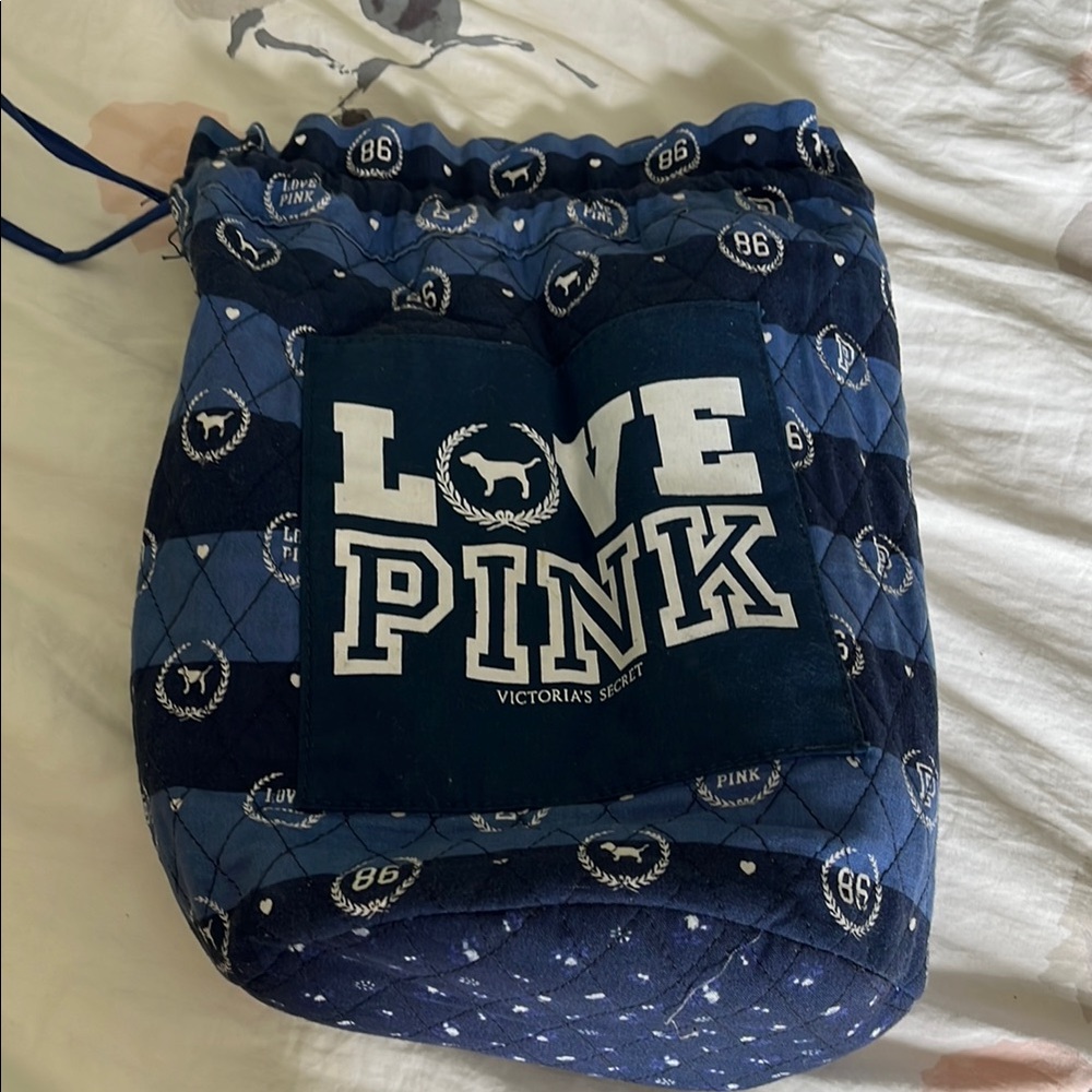 Victoria's Secret Love Pink Quilted Drawstring Bag